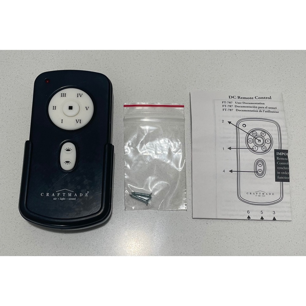 Craftmade RH787T Ceiling Fan Remote Control FCC CHQRH787T Black W/ Mount Cradle